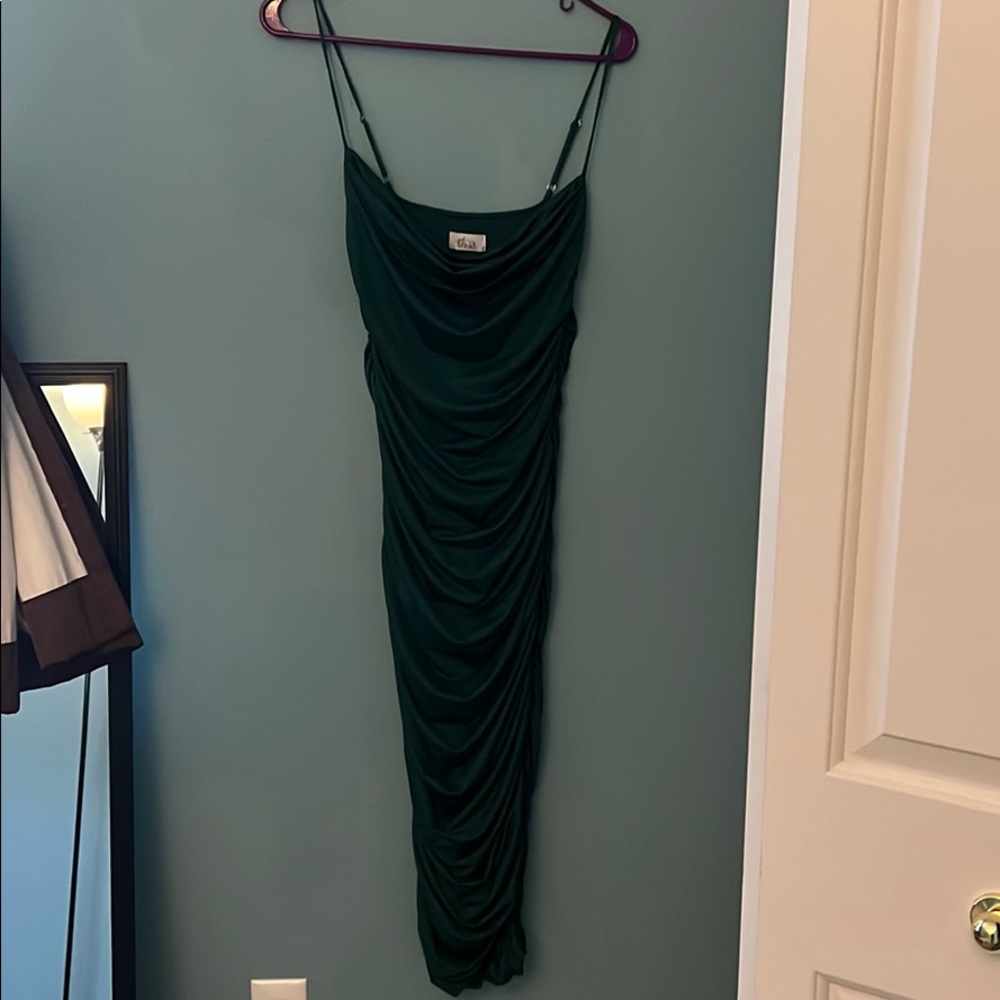 Oh Polly Emerald Green Ruched Midi Dress Size 6